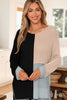 Black Color Block Knit V Neck Loose Sweater