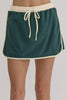 Evergreen Color Contrast Loose Pullover and Lace-up Waist Skirt Set