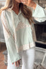 Clearly Aqua Textured Floral Patchwork Button Hooded Long Sleeve Top