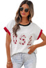 White USA Sequin Color Block Trim Loose T Shirt