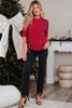 Black Plaid Lace up Detail Christmas Holiday Puff Short Sleeve Sweater