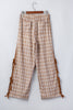 Chestnut Plaid Print Elastic Waist Bow Tie Contrast Detail Jogger Pants