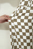White Checkered Print Denim Barrel Pants