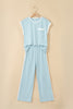 Mist Blue Contrast Trim Round Neck Pocketed Boxy Tank Top Wide Leg Pant Set