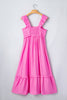 Bonbon Solid Color Ruffle Trim High Waist Sleeveless Maxi Dress