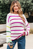 White Colorful Striped Drop Shoulder Crew Neck Sweater