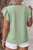 Clearly Aqua Plus Size Crew Neck Ruffle Sleeve Top