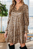 Khaki Leopard Print V Neck Ruffled Sleeve Tiered Loose Mini Dress