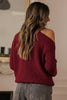 Burgundy Lace Bowknot Asymmetric Neck Sweater