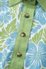 Sky Blue Floral Print Color Block Patchwork Shirt Collar Half Sleeve Mini Dress