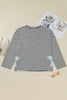 Gray Stripe Contrast Star Stitched Plus Size Long Sleeve Top