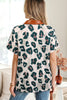 Casual Unique Leopard Print Button Contrast Collared Short Sleeve Blouse
