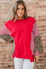 Racing Red Striped Patchwork Sleeve Colorblock Sweatshirt