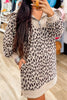 Khaki Leopard Print Zip up Collar Patchwork Shift Mini Dress