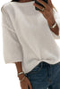 Dark Brown Solid Color Knit Half Sleeve Round Neck Shift Sweater