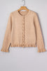 Oatmeal Ruffle Trim Gold Button Sweater Cardigan