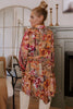 Brown Vintage Floral Print Shirt Style Half Button Long Sleeve Ruffle Mini Dress
