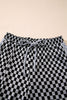 White Checkerboard Drawstring Waist Casual Pants