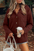 Medium Grey Ribbed Knit Buttons Front Flap Pocket Casual Shacket