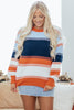 Dark Blue Color Block Round Neck Tunic Sweater