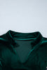Blackish Green Leopard Trim Velvet Long Sleeve Shift Dress