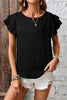 Black Textured Ruffled Sleeve Round Neck Top