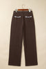 Coffee Western Colorblock Pockets Button Fly Decorative Belt Loops Straight Leg Jeans