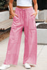Bonbon Mineral Wash Exposed Seam Drawstring High Waist Wide Leg Cargo Pants