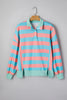 Pink Stripe Colorblock Drop Shoulder Buttoned Collar Side Slit Pullover Top