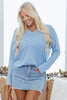 Smoke Green Notched Neck Terry Raw Hem Long Sleeve Top