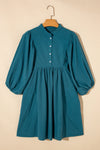 Vineyard Green Corduroy Snap Buttons Empire Waist Bracelet Sleeve Dress