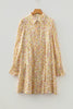 Yellow Floral Print Frilly Trim Smocked Cuff Long Sleeve Loose Shirt Dress