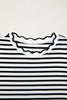 Black Stripe Scalloped Trim Round Neck T Shirt
