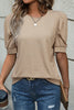 Parchment Solid Color Ruched Puff Sleeve T Shirt