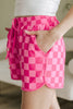 Multicolour Checkered Drawstring Elastic Waist Casual Shorts