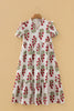 Beige Floral Short Bubble Sleeve Tiered Maxi Dress