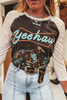 Brown Western Yeehaw Graphic Vintage Raglan Long Sleeve Top