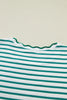 Green Stripe Scalloped Trim Round Neck T Shirt