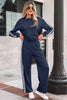 Dirty blue Varsity Striped Detail Crewneck Pullover Elastic Sweatpants 2pcs Outfit