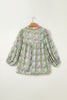 Green Boho Paisley Print Half Puff Sleeve Blouse