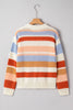 Pink Striped Colorblock Round Neck Drop Shoulder Sweater
