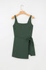 Mist Green Side Tied Waist Square Neck Adjustable Straps A-line One Piece Swim Dress