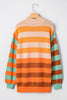 Orange Stripe Color Block High Neck Drop Shoulder Cozy Sweater