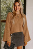White Hollowed Detail Wide Sleeve Loose Pullover Sweater
