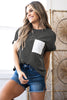 Carbon Grey Corded Knit Color Block Pocketed Crew Neck T Shirt