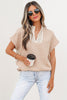 Beau Blue Crochet Lace Accent Pullover Rolled Short Sleeve Blouse
