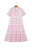 Pink Stripe Ricrac Trim Notched Neck Half Sleeve Vacation Dress