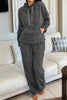 Medium Grey Fuzzy Drawstring Hoodie Lounge Pants 2pcs Set