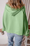 Moss Green Fleece Lined Half Zipper Kangaroo Pockets Loose Hoodie