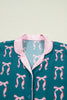 Green Ribbon Bow Print Silky Long Sleeve Shirt and Shorts 2pcs Pajama Set